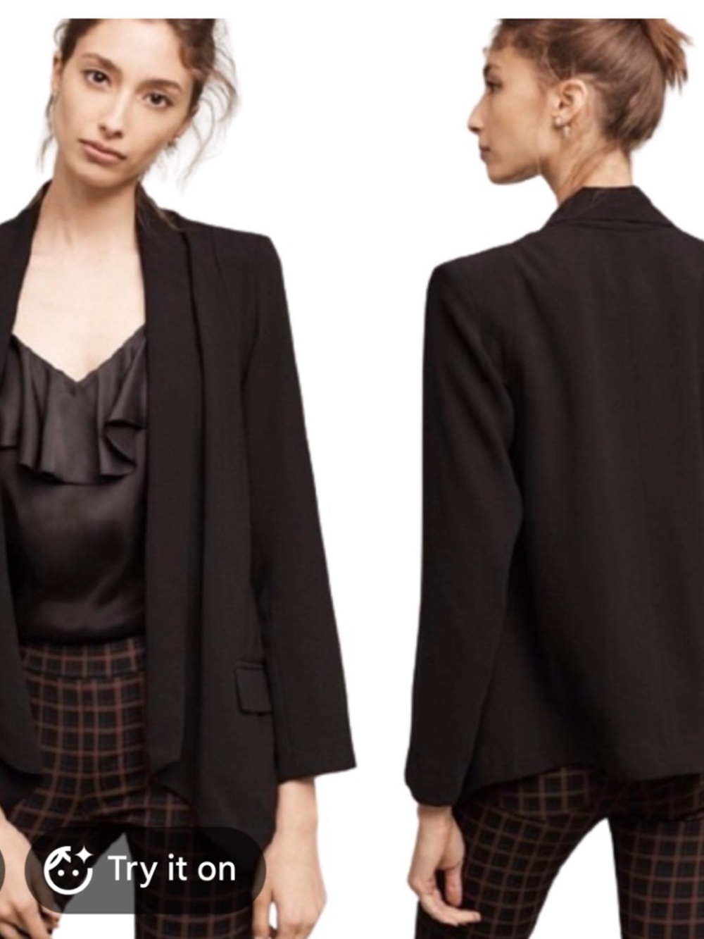 Cartonnier Black Notched Lapel Tailored Blazer Size Medium Anthropology